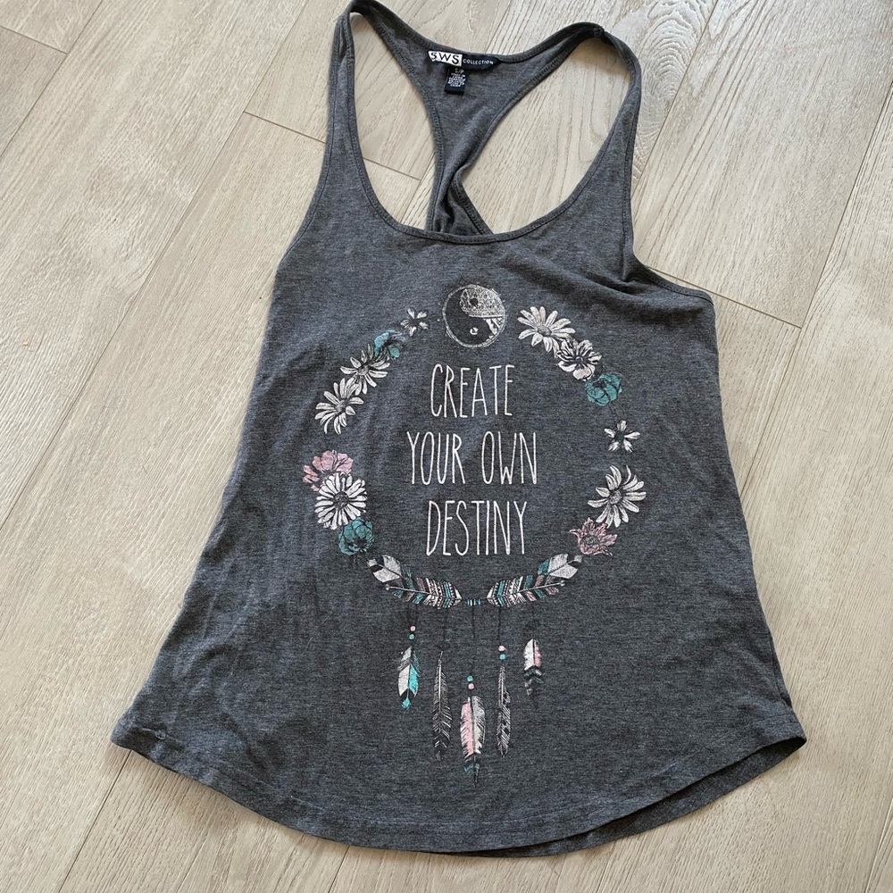 Gray Racerback Tank Top with Boho Graphic